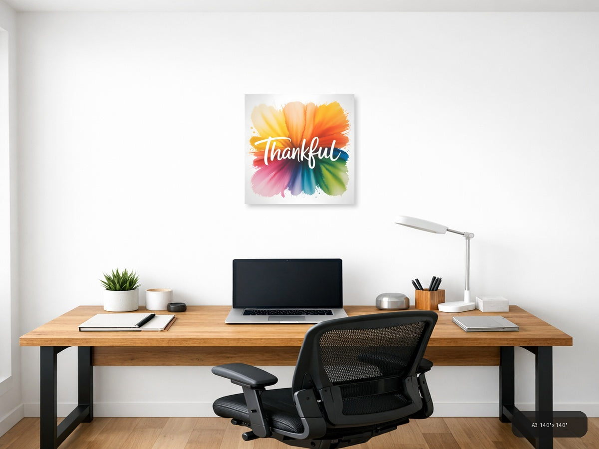 Thankful — Watercolor (Square) Canvas Print | Watercolor Wall Art | A4 A3 A2 A1 — A3 / Office