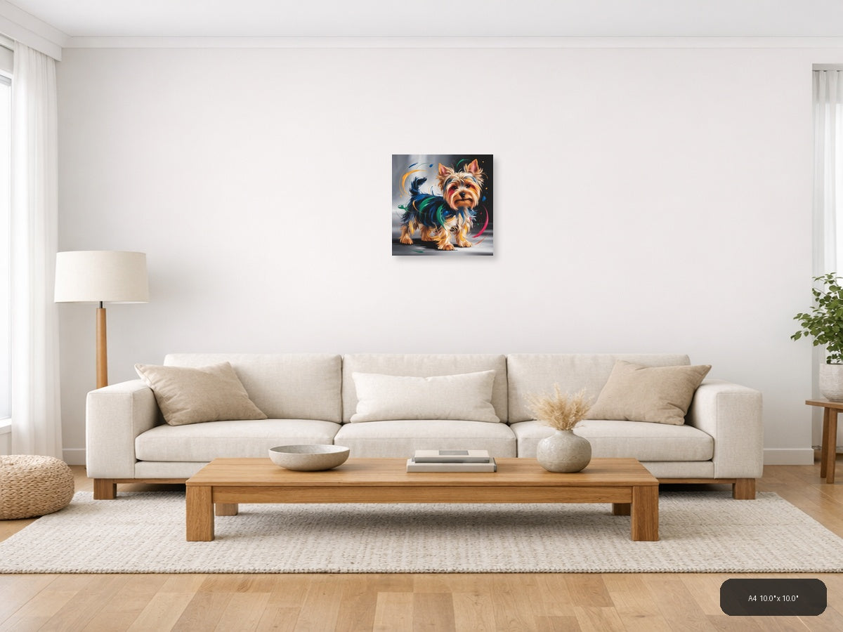 Colorful Abstract Yorkie Dog Portrait Wall Art — A4 / Living Room