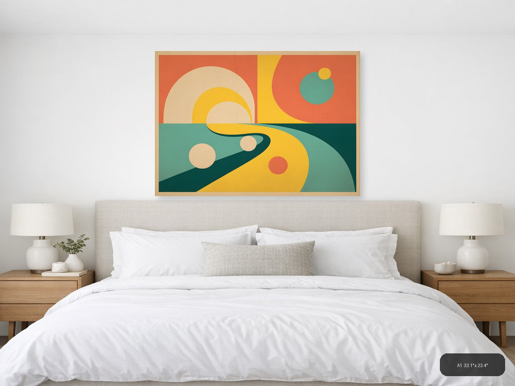 Vintage Retro Sun and Planets Landscape Wall Art — A1 / Bedroom