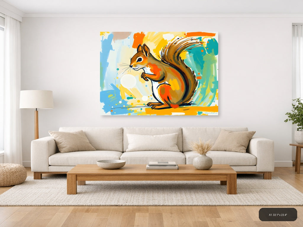Colorful Abstract Squirrel Modern Animal Wall Art — A1 / Living Room