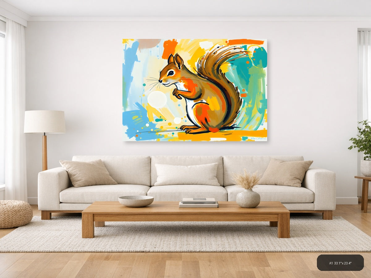 Colorful Abstract Squirrel Modern Animal Wall Art — A1 / Living Room