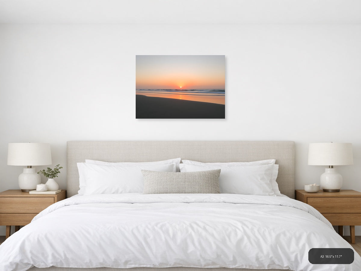 Minimalist Ocean Sunrise Beach Landscape Wall Art — A3 / Bedroom