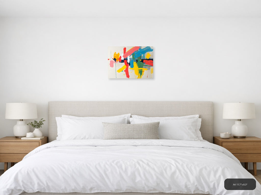 Colorful Abstract Brushstrokes & Geometric Shapes Wall Art — A4 / Bedroom