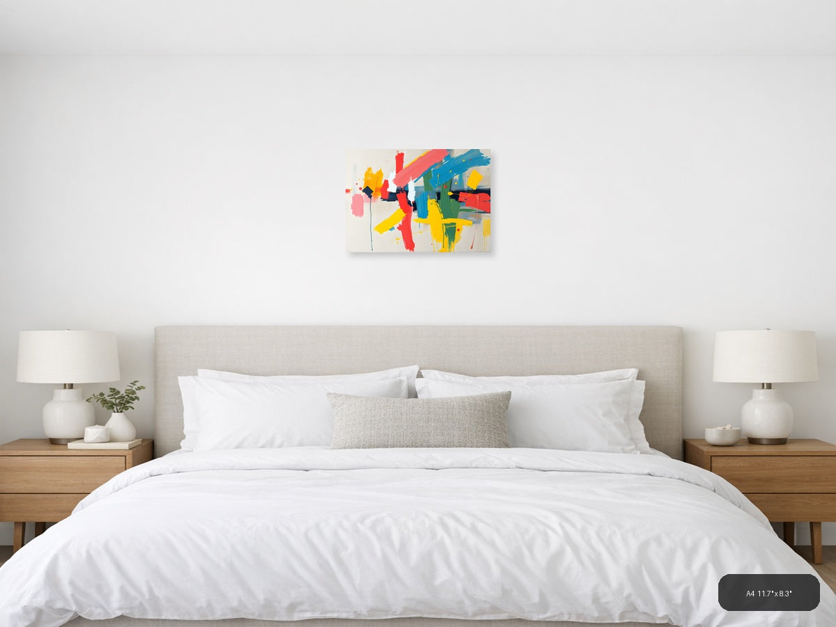 Colorful Abstract Brushstrokes & Geometric Shapes Wall Art — A4 / Bedroom