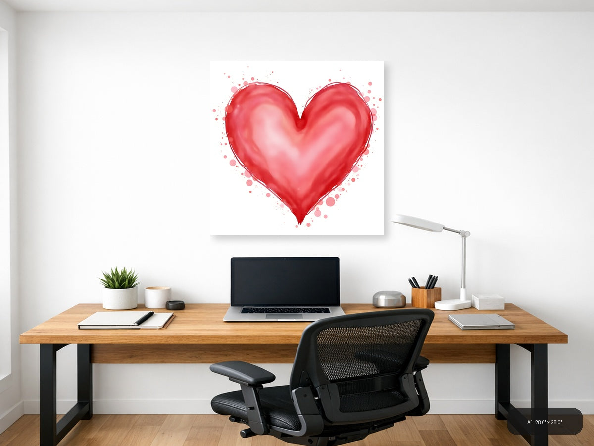 Red Watercolor Heart with Floating Particles Wall Art — A1 / Office