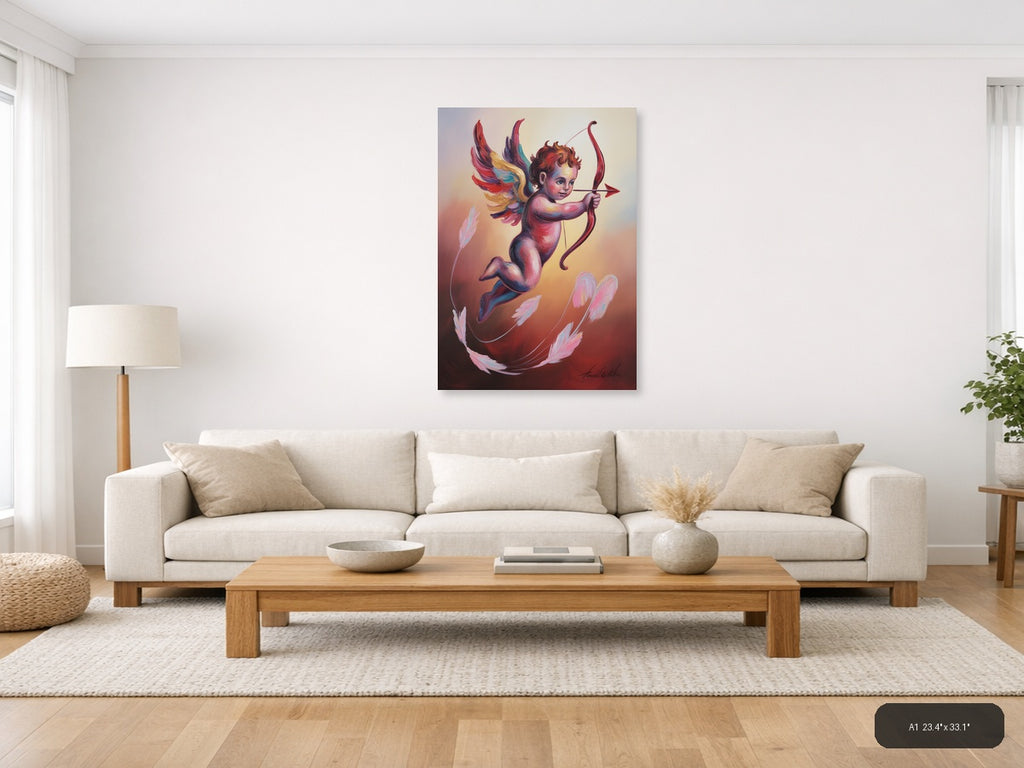 Colorful Cupid Angel with Bow Abstract Portrait Wall Art — A1 / Living Room