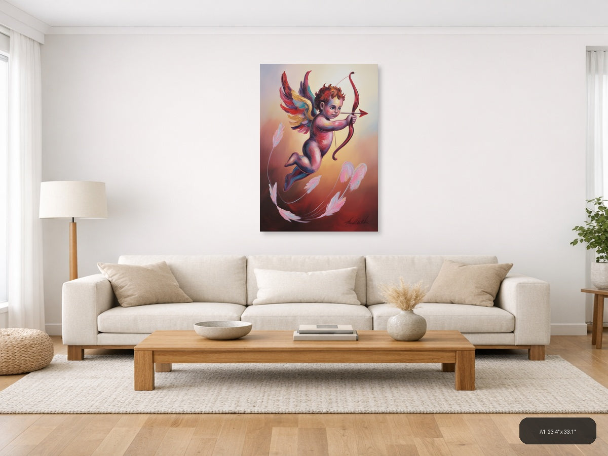 Colorful Cupid Angel with Bow Abstract Portrait Wall Art — A1 / Living Room