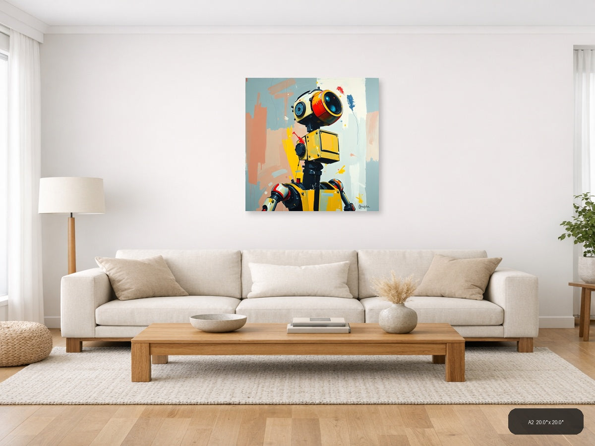 Abstract Yellow Robot Portrait Modern Wall Art — A2 / Living Room