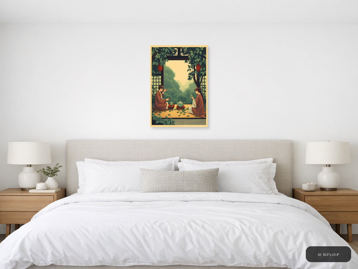 Vintage Asian Tea Ceremony Garden Wall Art — A2 / Bedroom