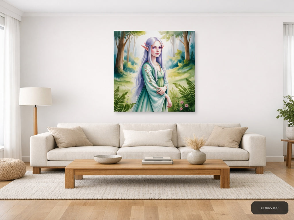 Elf in Forest Watercolor Art Print Wall Art — A1 / Living Room
