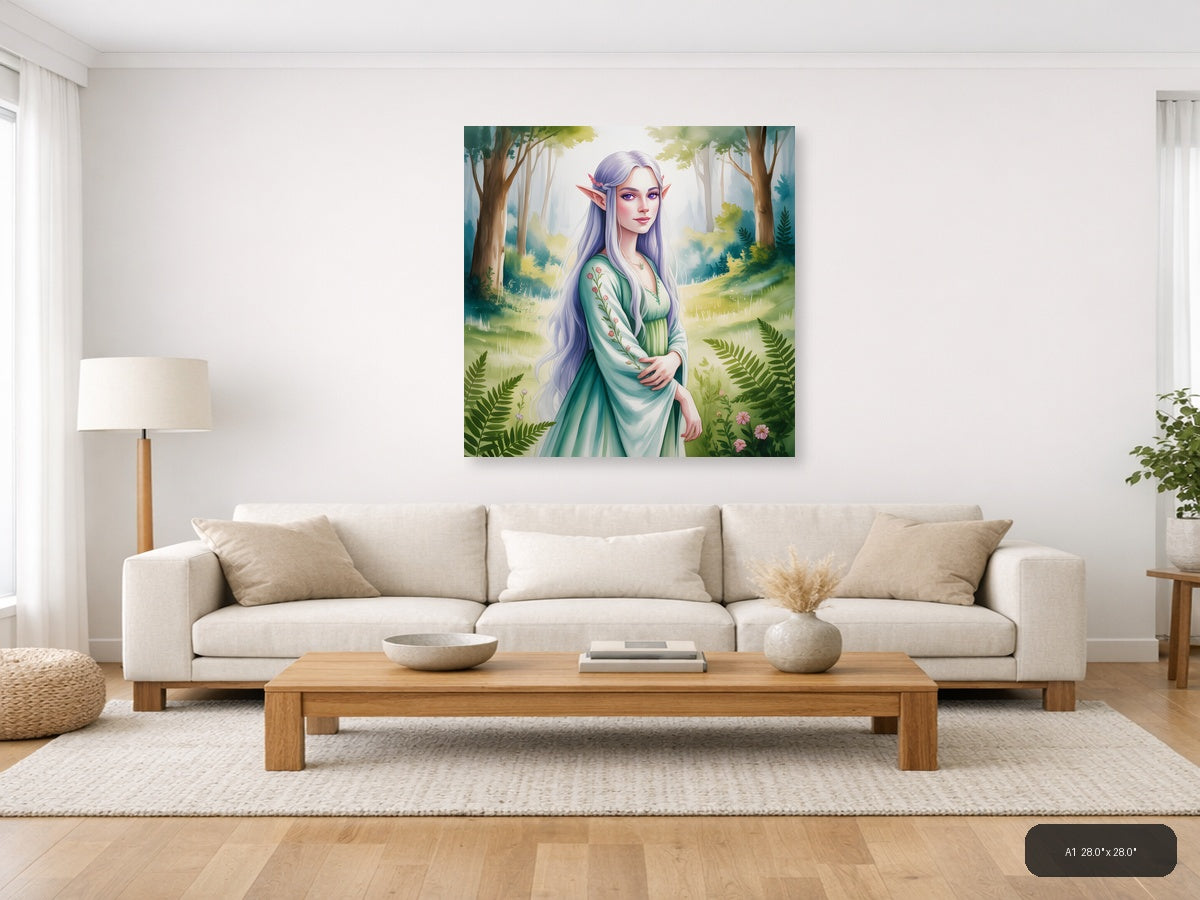 Elf in Forest Watercolor Art Print Wall Art — A1 / Living Room