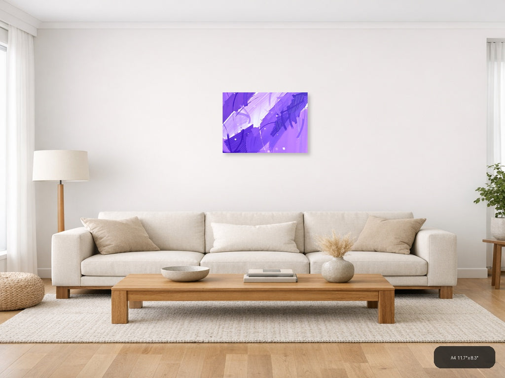 Purple Abstract Brushstrokes & Light Rays Wall Art — A4 / Living Room