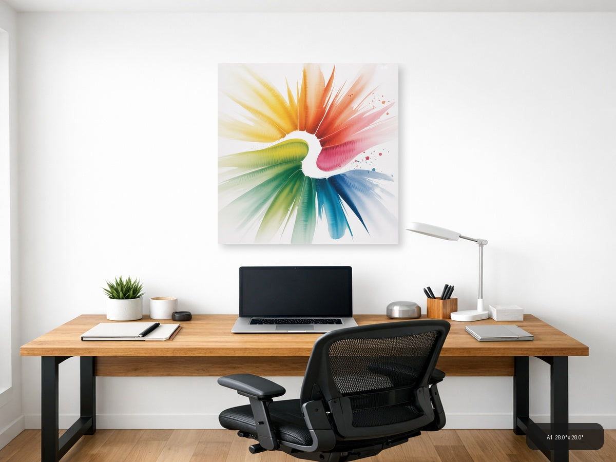 Rainbow Color Wheel Watercolor Burst Wall Art — A1 / Office