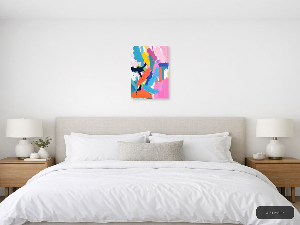 Vibrant Abstract Brushstrokes Colorful Modern Wall Art — A3 / Bedroom