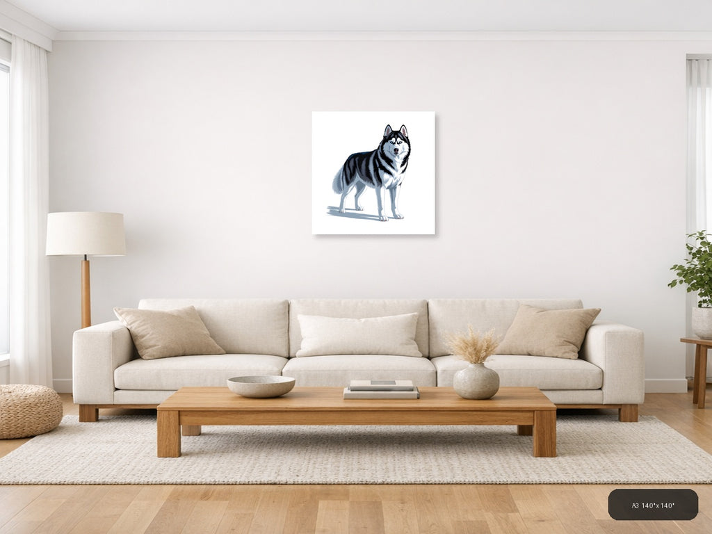 Husky Portrait with Blue Eyes - Minimalist Wall Art — A3 / Living Room