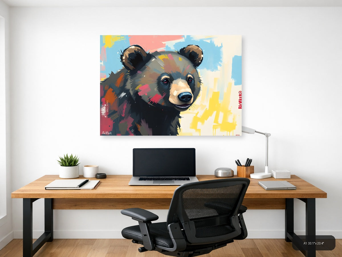Colorful Abstract Bear Portrait Wall Art — A1 / Office