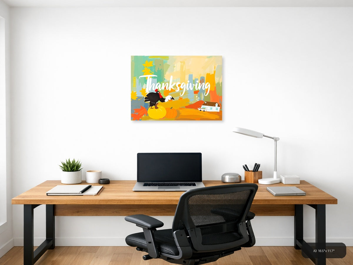 Thanksgiving Turkey Abstract Cityscape Wall Art — A3 / Office