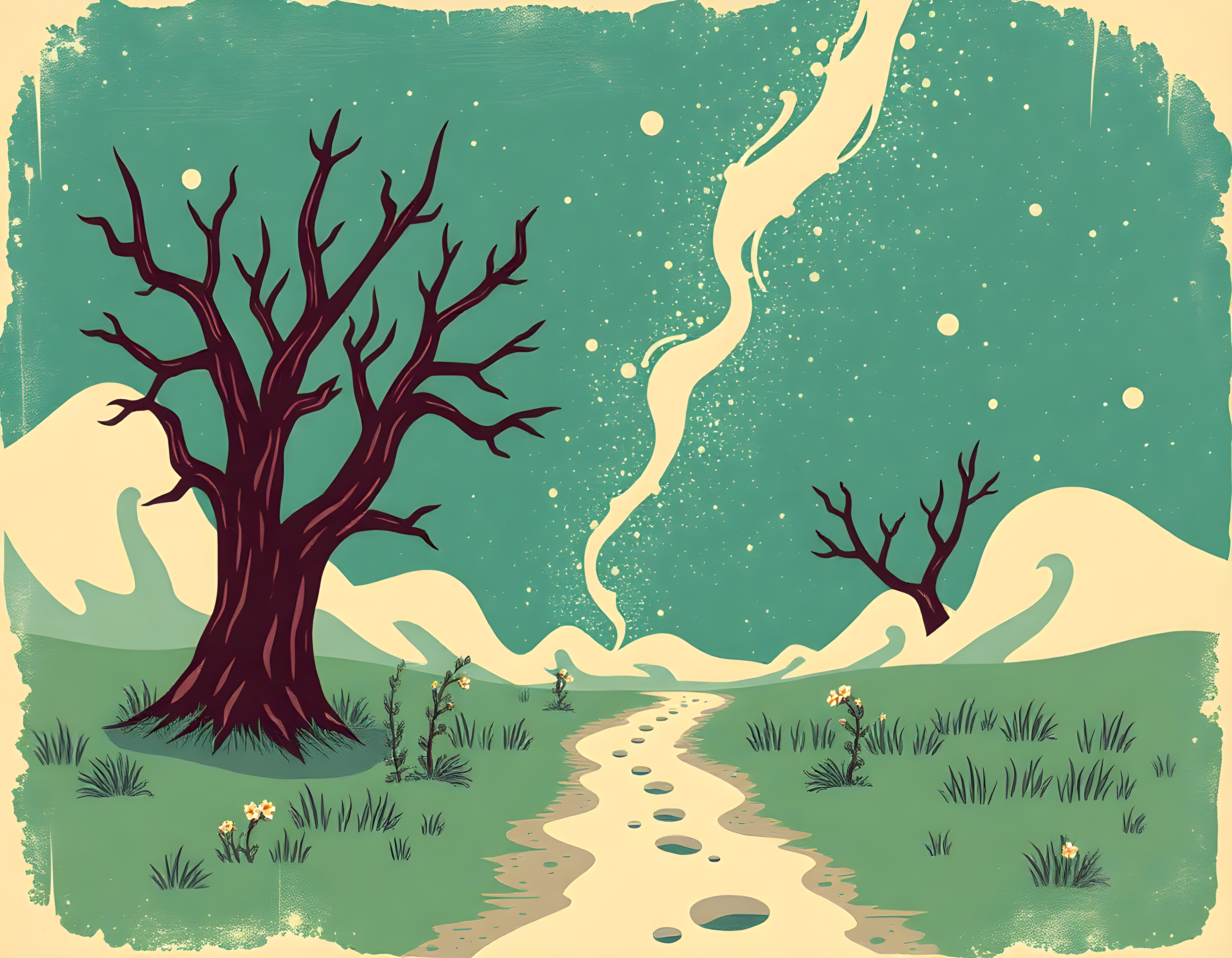 Vintage Landscape with Dead Trees & Winding Path Wall Art