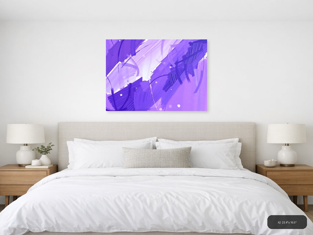 Purple Abstract Brushstrokes & Light Rays Wall Art — A2 / Bedroom