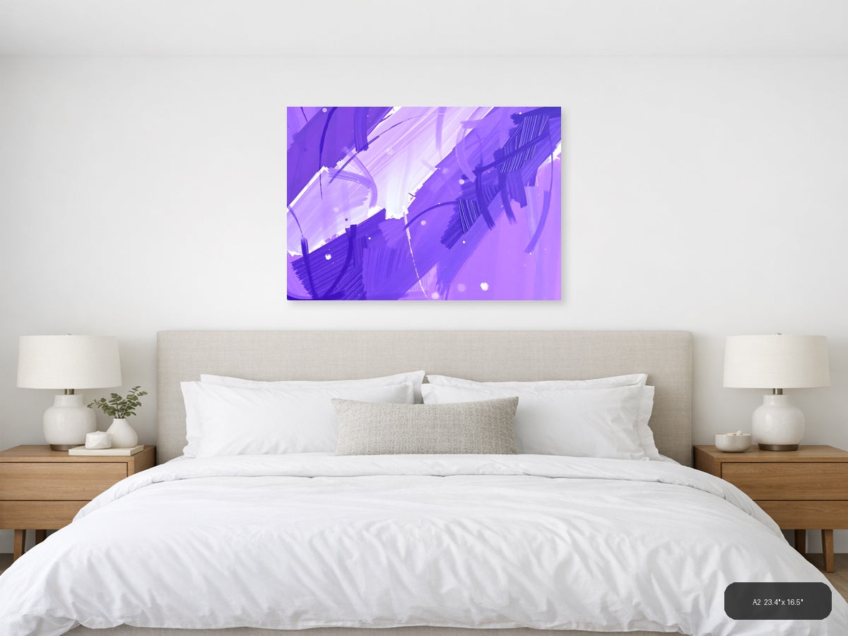 Purple Abstract Brushstrokes & Light Rays Wall Art — A2 / Bedroom