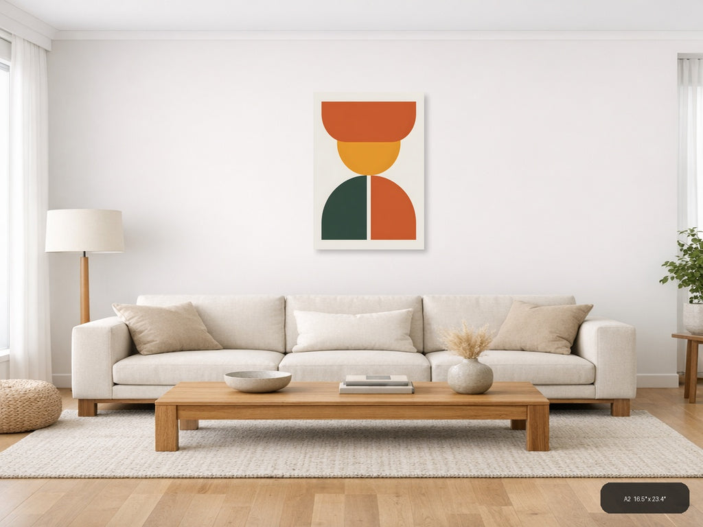 Minimalist Geometric Stacked Shapes Portrait Wall Art — A2 / Living Room