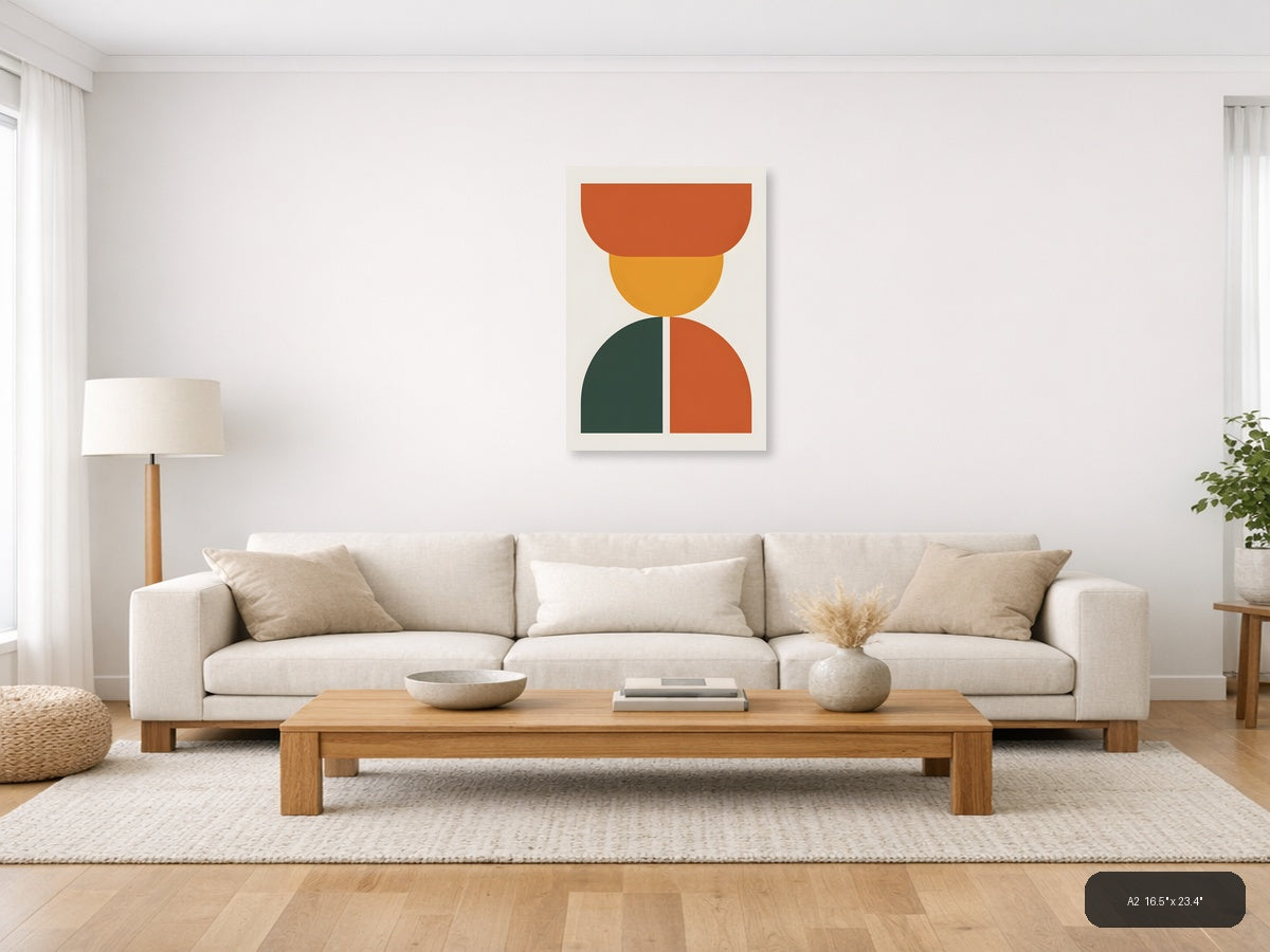 Minimalist Geometric Stacked Shapes Portrait Wall Art — A2 / Living Room