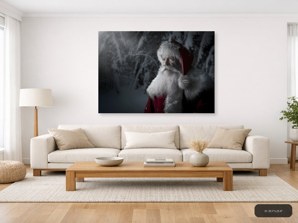 Santa in Snowy Forest Portrait Photography Wall Art — A1 / Living Room