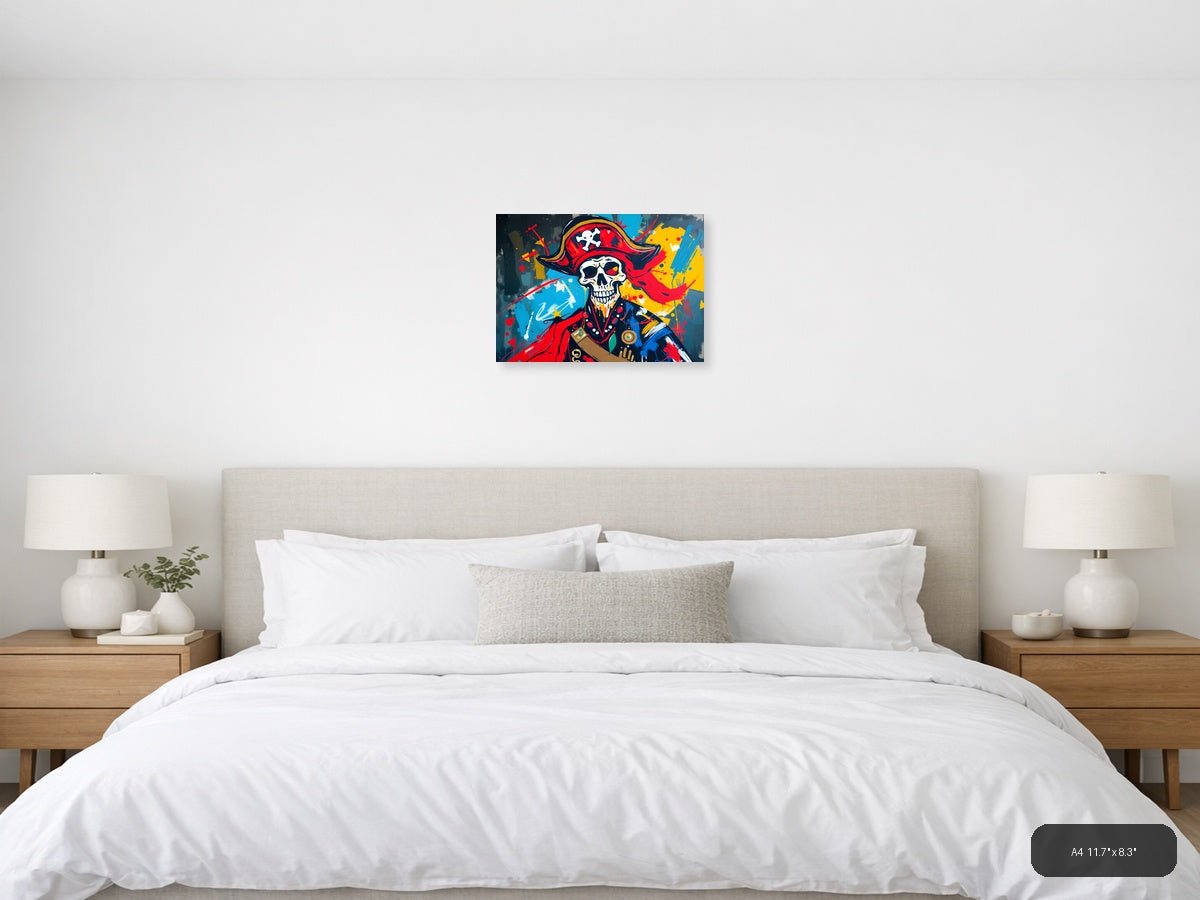 Pirate Skull Red Abstract Canvas Wall Art — A4 / Bedroom