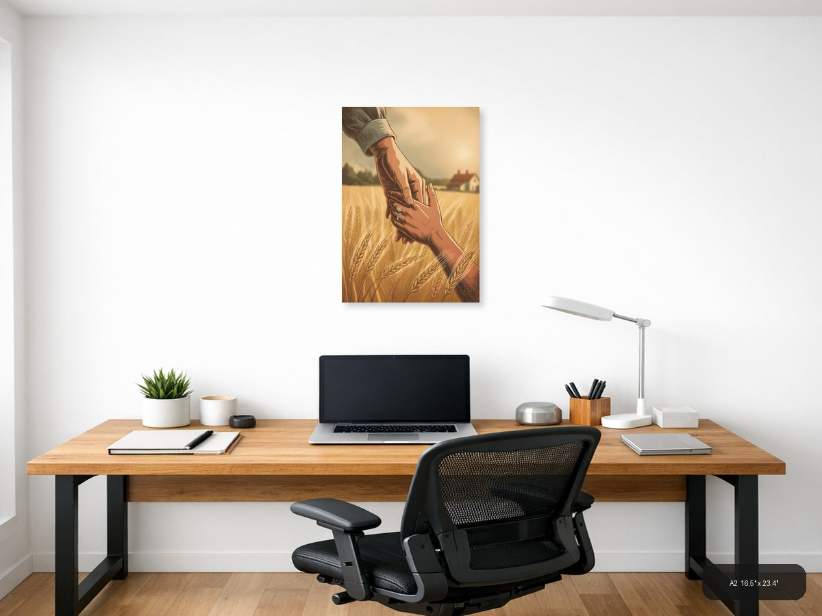 Vintage Farm Hands Wheat Field Portrait Wall Art — A2 / Office