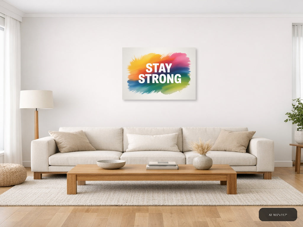 Stay Strong Watercolor Rainbow Gradient Wall Art — A3 / Living Room