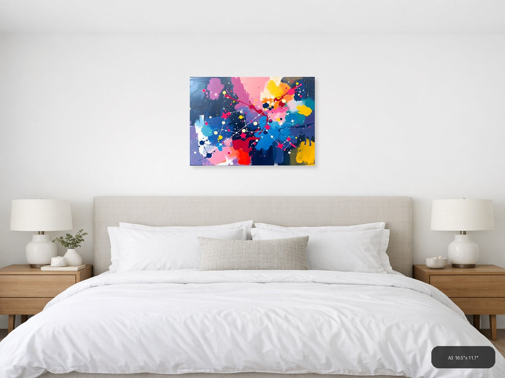 Colorful Abstract Network Constellation Wall Art — A3 / Bedroom