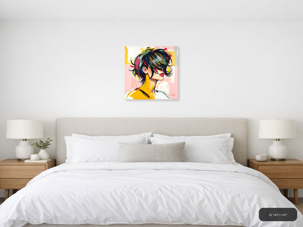 Colorful Abstract Portrait with Black Hair Wall Art — A3 / Bedroom