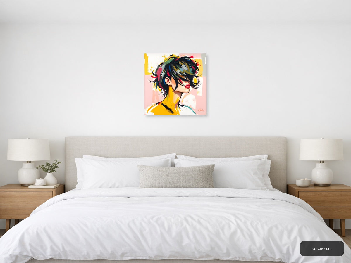 Colorful Abstract Portrait with Black Hair Wall Art — A3 / Bedroom