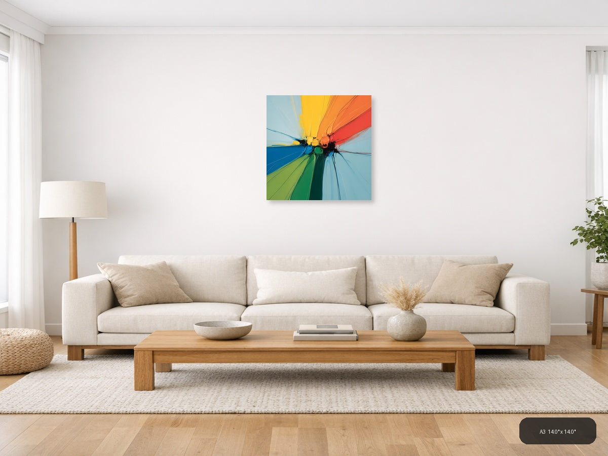 Rainbow Burst Abstract Modern Colorful Wall Art — A3 / Living Room