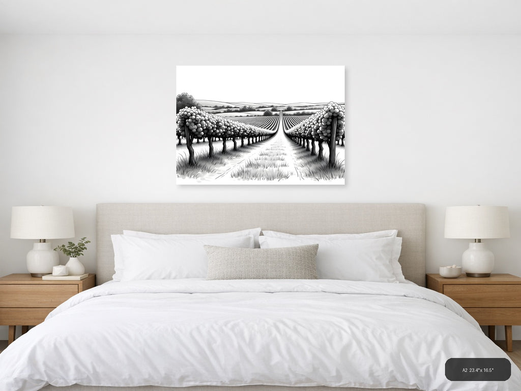 Vineyard Perspective Line Art - Landscape Wall Art — A2 / Bedroom