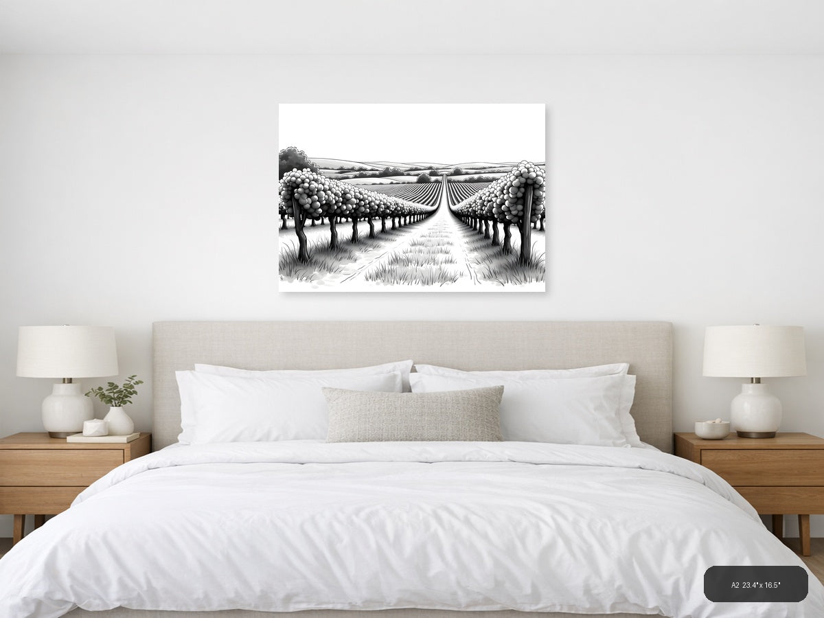 Vineyard Perspective Line Art - Landscape Wall Art — A2 / Bedroom