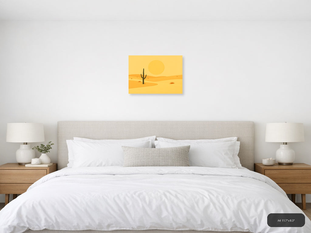 Vintage Desert Saguaro Cactus Sunset Landscape Wall Art — A4 / Bedroom