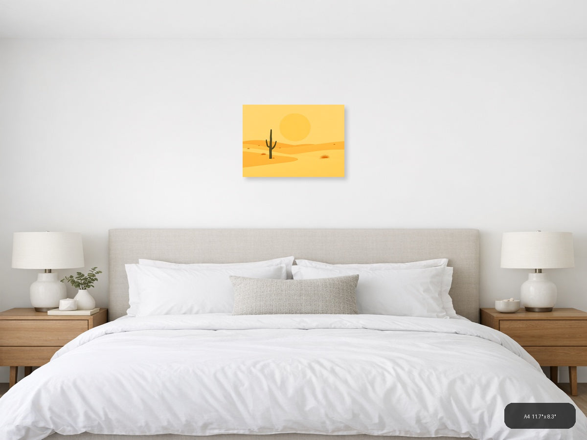 Vintage Desert Saguaro Cactus Sunset Landscape Wall Art — A4 / Bedroom