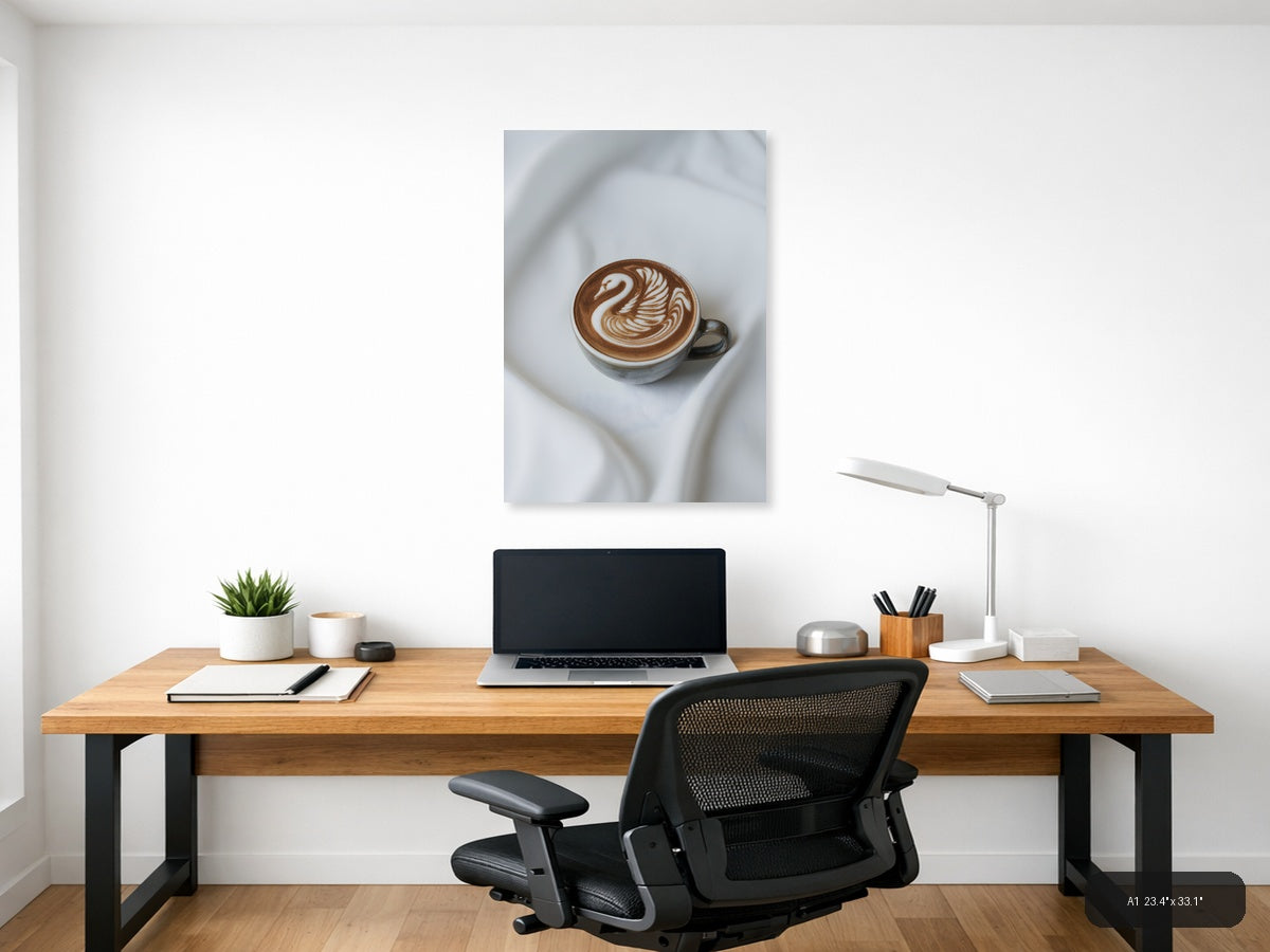 Swan Latte Art Minimalist Coffee Wall Art — A1 / Office