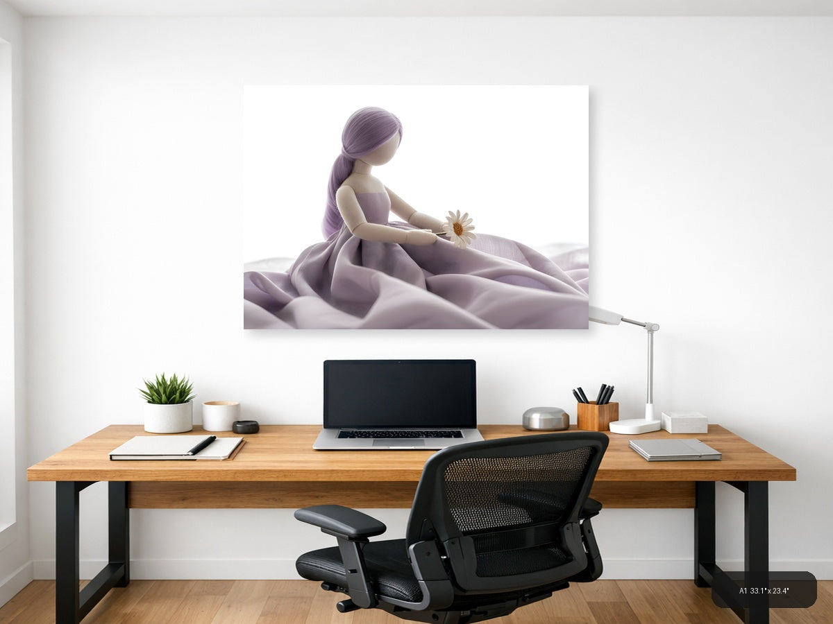Purple-Haired Girl with Daisy Minimalist Wall Art — A1 / Office