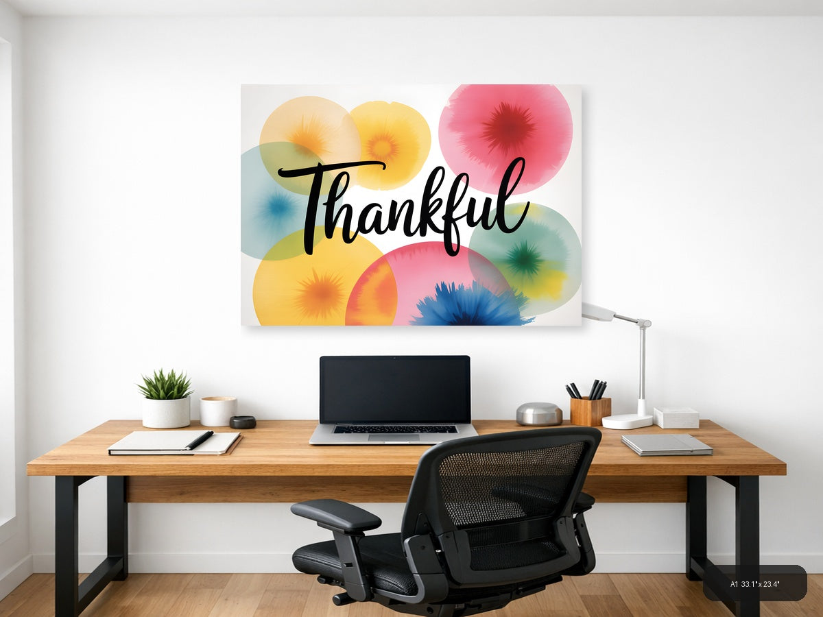 Thankful — Watercolor (Landscape) Canvas Print | Watercolor Wall Art | A4 A3 A2 A1 — A1 / Office