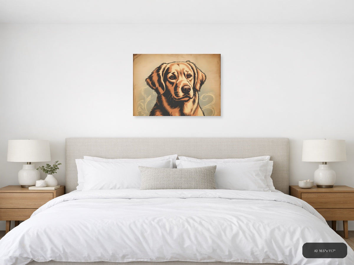 Vintage Brown Dog Portrait Wall Art — A3 / Bedroom