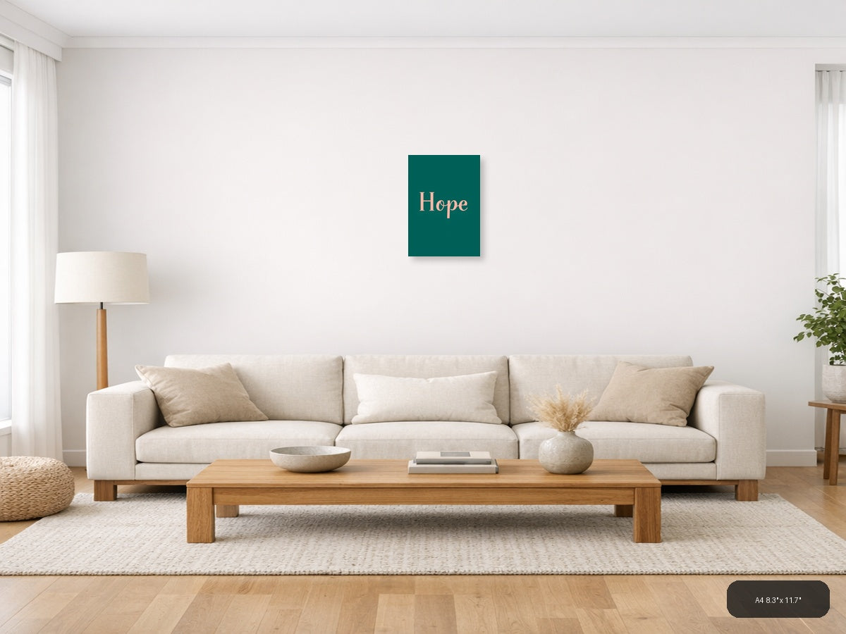 Hope Minimalist Teal and Coral Wall Art Print — A4 / Living Room