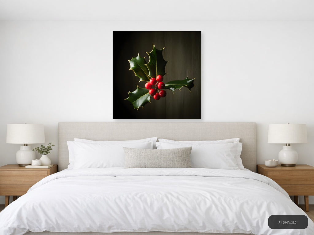 Holly Berries & Leaves Fine Art Photography Wall Art — A1 / Bedroom