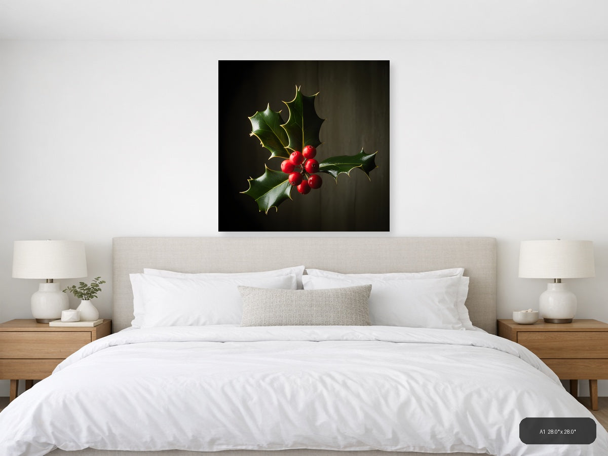 Holly Berries & Leaves Fine Art Photography Wall Art — A1 / Bedroom