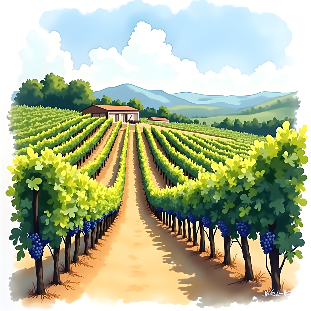 Vineyard Landscape Watercolor Wall Art