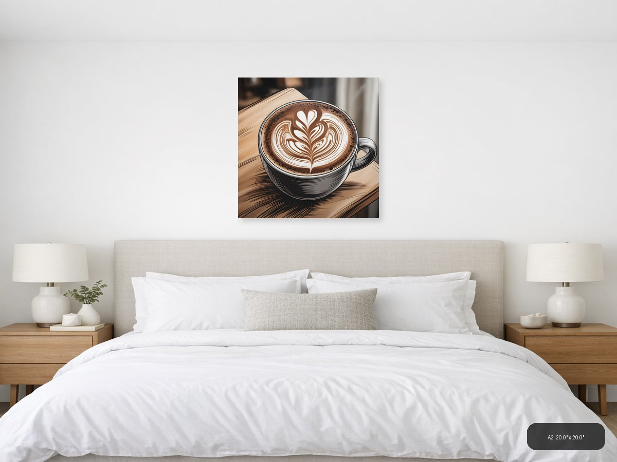 Latte Art Heart Line Art Coffee Wall Art — A2 / Bedroom
