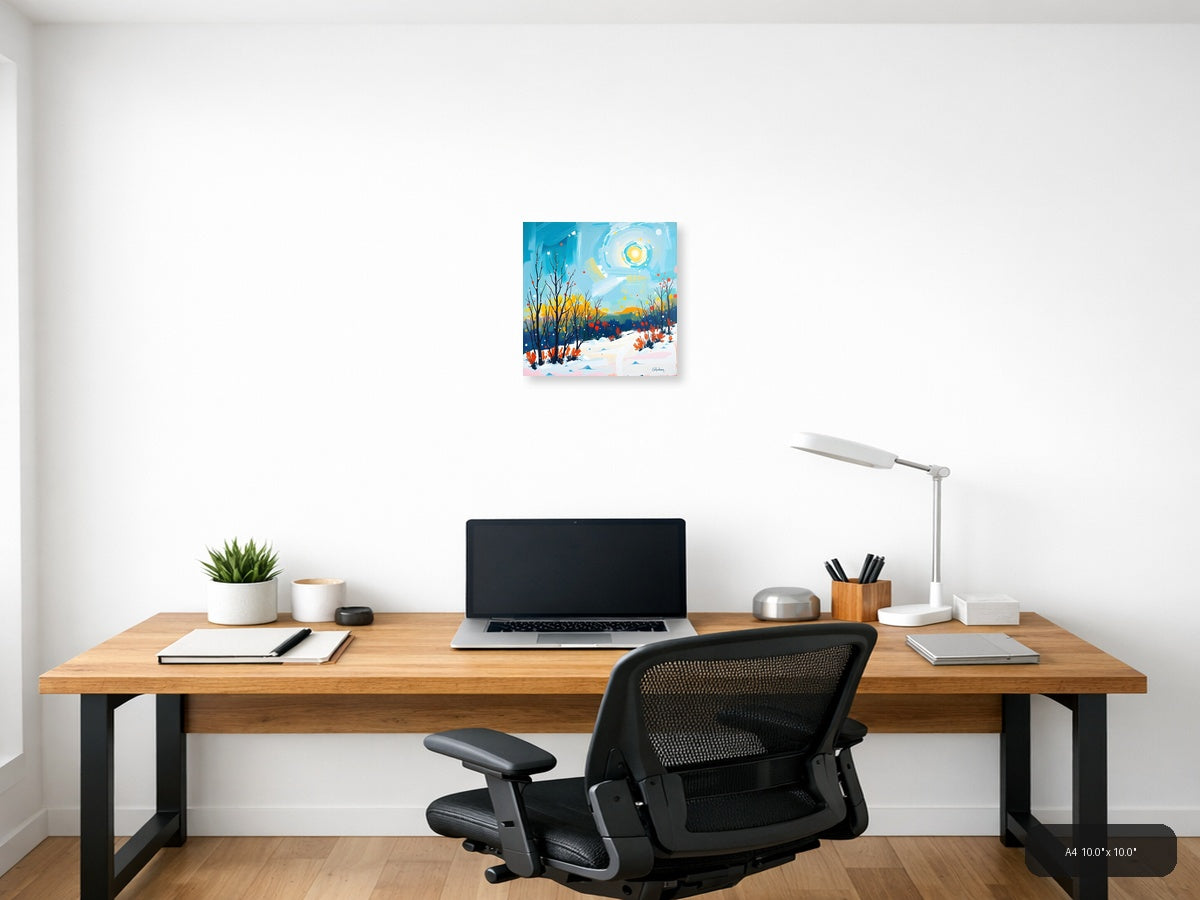 Abstract Winter Landscape with Sun - Modern Wall Art — A4 / Office