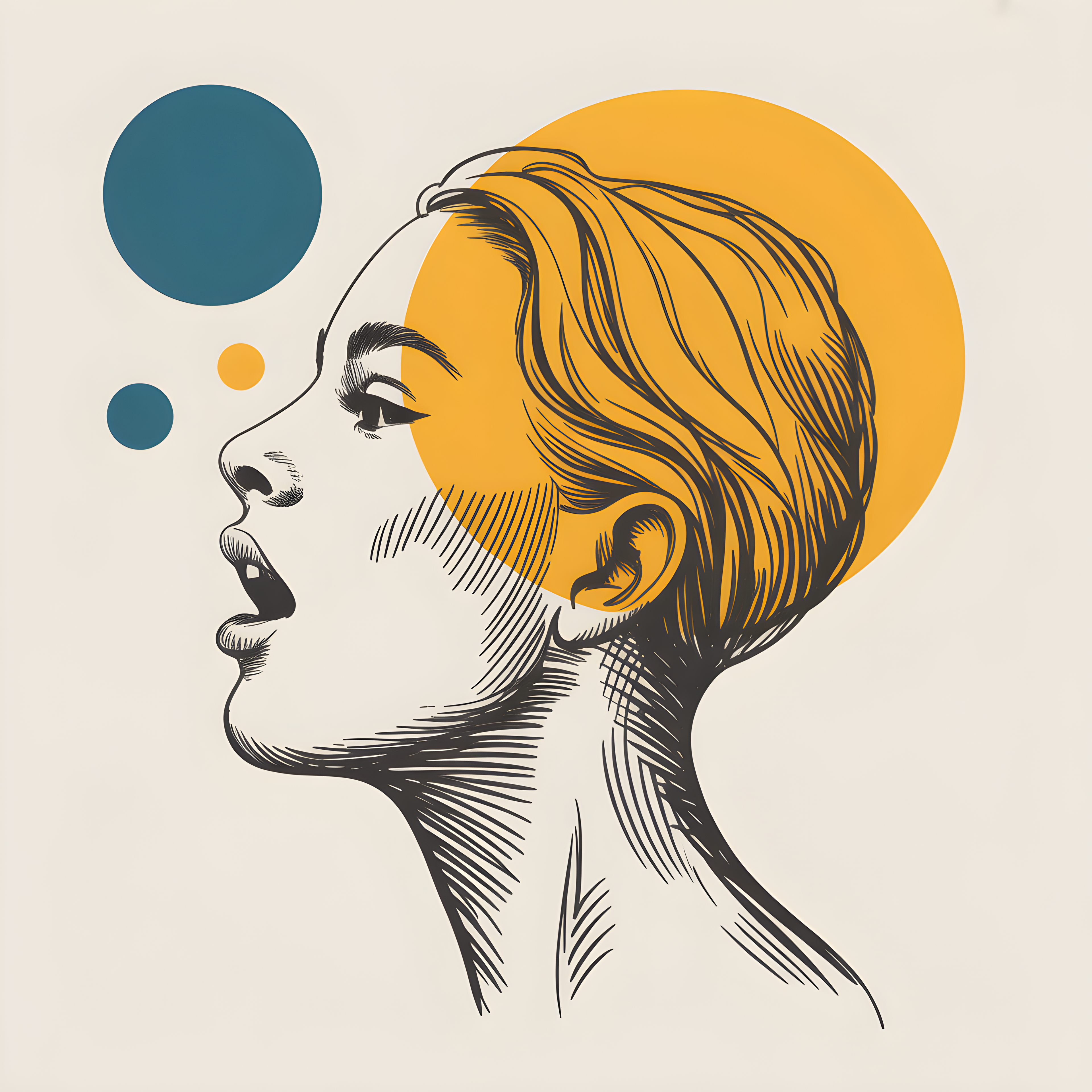 Modern Line Art Portrait with Yellow Circle Wall Art