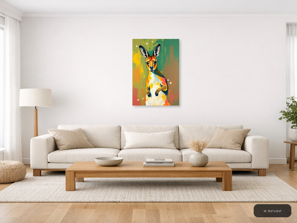 Colorful Abstract Kangaroo Portrait Wall Art — A2 / Living Room
